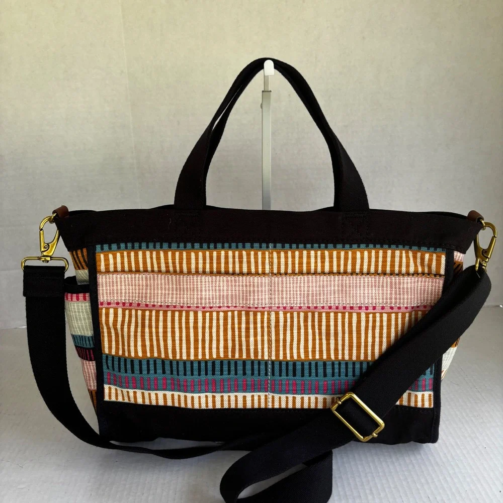Fossil Passport EW Satchel Women Crossbody multicolor Striped Canvas New